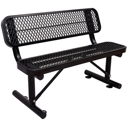 4' Outdoor Steel Bench With Backrest - Black