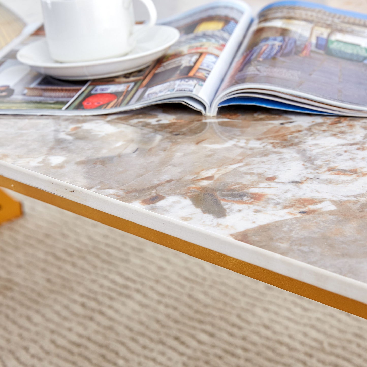 Coffee Table With A Natural And Smooth Marble Pattern On The Surface - Gold