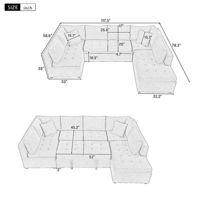 Oversized Sectional Sofa U-Shaped Sofa Couch Pull-Out Sofa Bed With Two Throw Pillows For Living Room - Beige