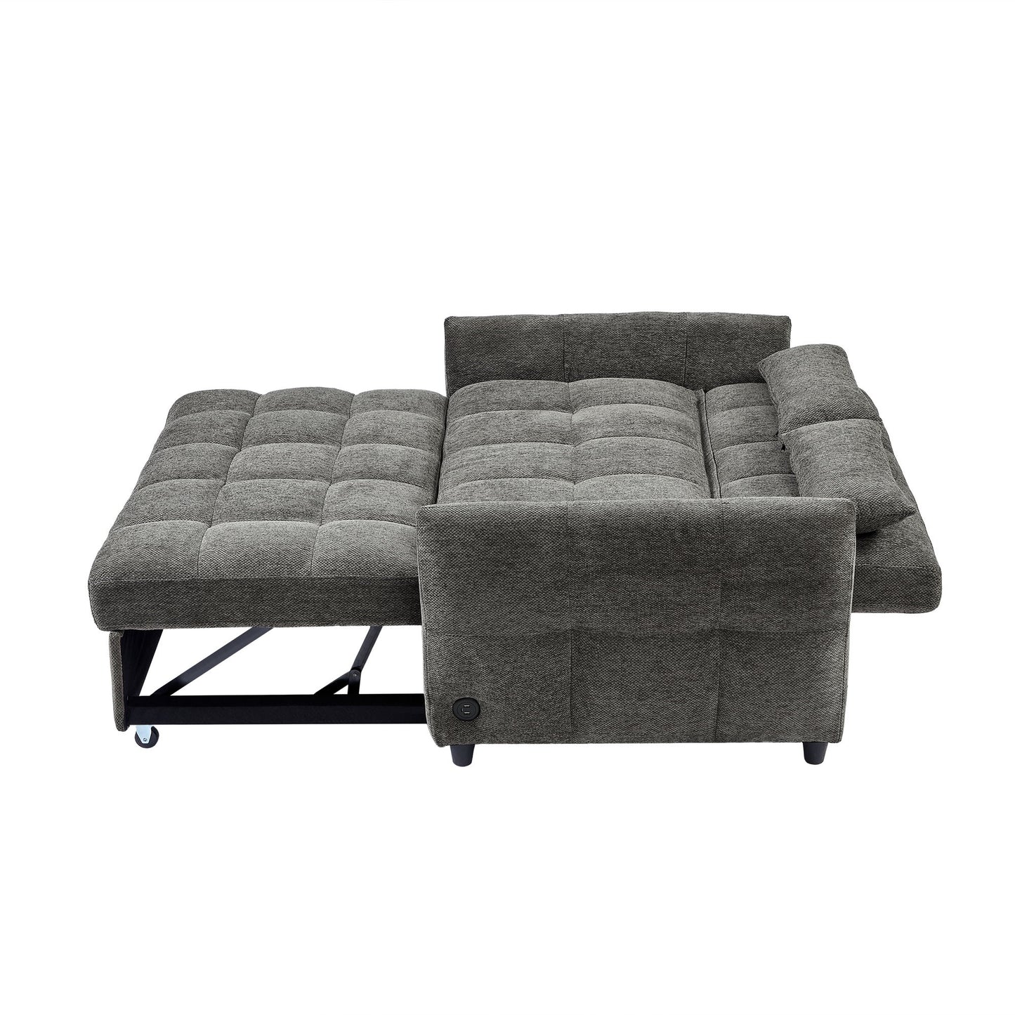 Loveseat Sofa Pull Out Sofa Bed Tufted Sleeper Sofa With An Adjustable Backrest, 3 USB Ports And 2 Lumbar Pillows For Living Room - Gray