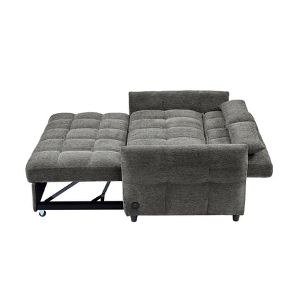 Loveseat Sofa Pull Out Sofa Bed Tufted Sleeper Sofa With An Adjustable Backrest, 3 USB Ports And 2 Lumbar Pillows For Living Room - Gray
