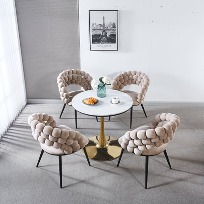 Modern Chair With Golden Color Iron Tube Legs, Soft Cushions And Comfortable Backrest, Suitable For Dining Room, Living Room, Cafe, Hairball Back (Set of 2) - Beige / Black
