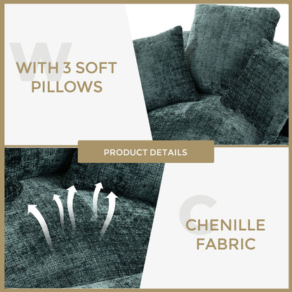 Chenille High Back Bean Bag Chair Couch With 3 Pillows, Indoor & Outdoor, Single Gaming Sofa For Bedroom - Emerald