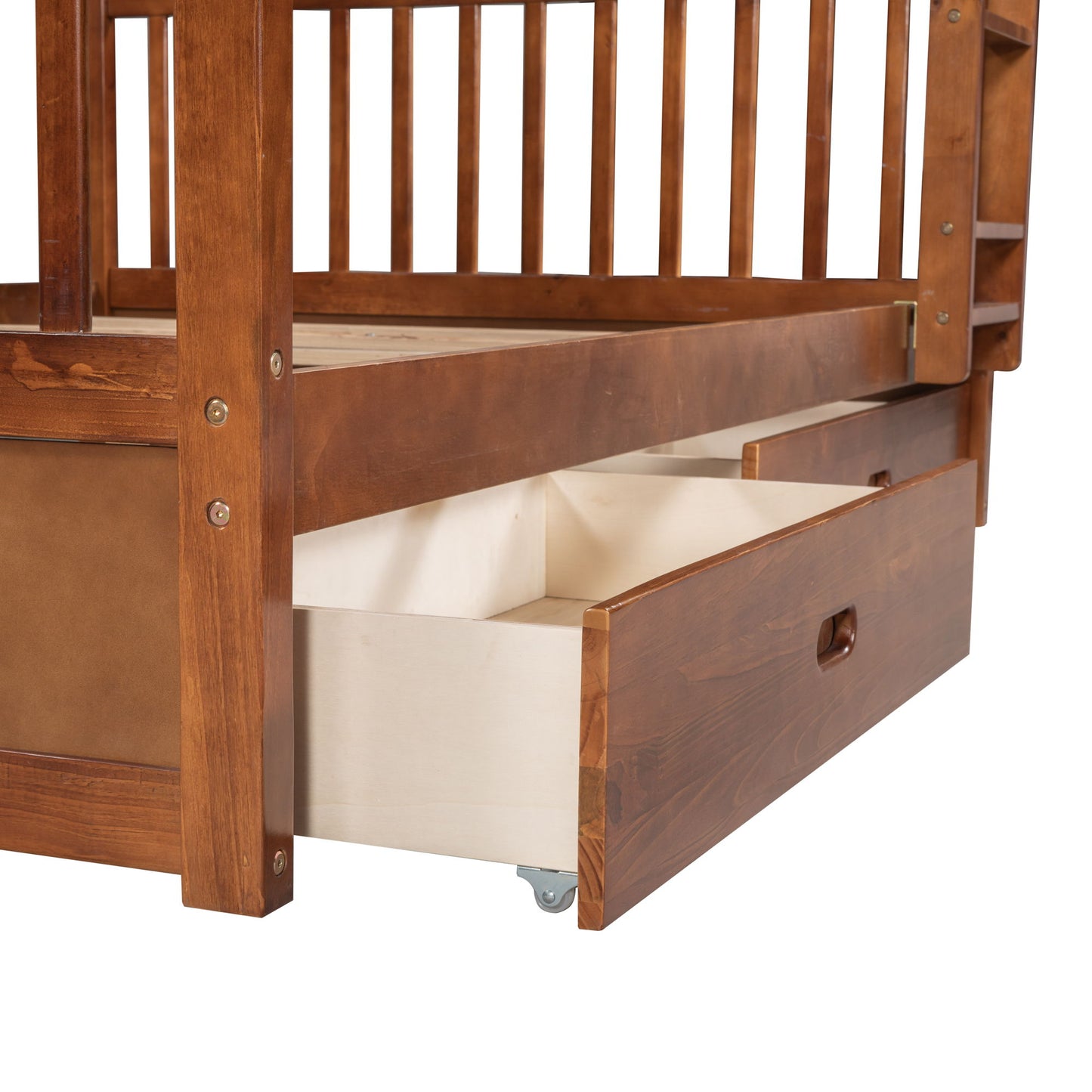 Full Over Full Bunk Bed With Ladders And 2 Storage Drawers - Walnut