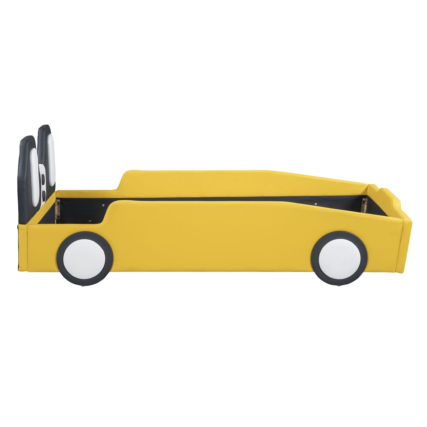 Twin Size Race Car Shaped Platform Bed With Wheels - Yellow