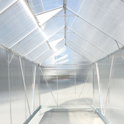 6.3'x10.2'x7' Polycarbonate Greenhouse, Heavy Duty Outdoor Aluminum Walk-In Green House Kit With Rain Gutter, Vent And Door For Backyard Garden - Aluminium
