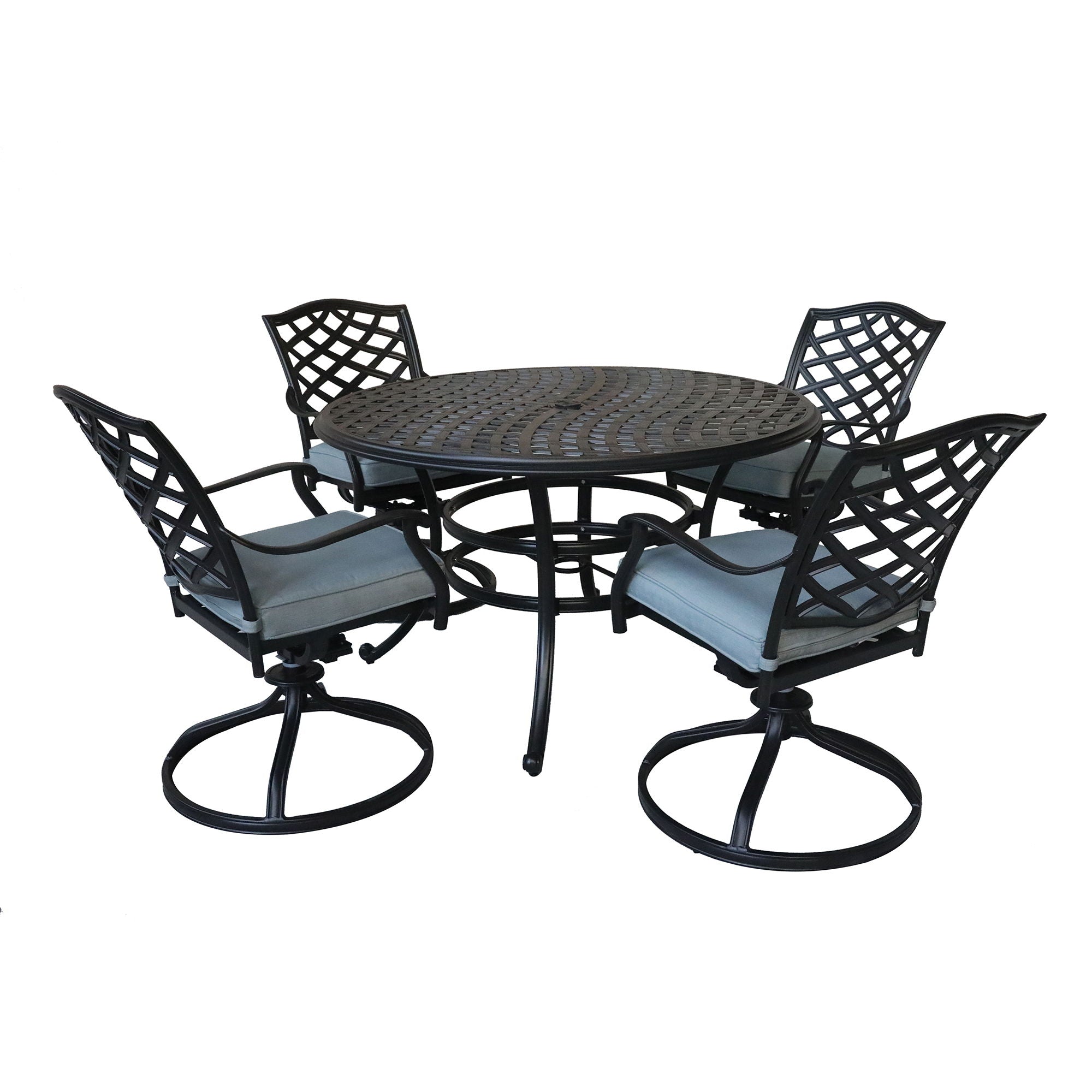 Aluminum 5 Piece Round Dining Set With 4 Swivel Rockers - Light Blue