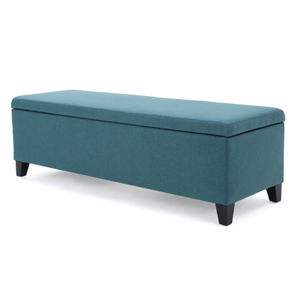 Storage Ottoman Bench With Polyester Upholstery And Wood Frame - Teal