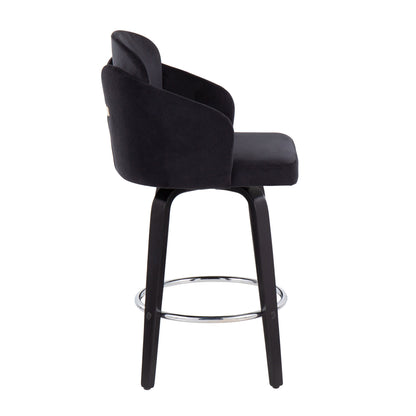 Dahlia - Contemporary Counter Stool Round Chrome Footrest (Set of 2) - Black / Gold