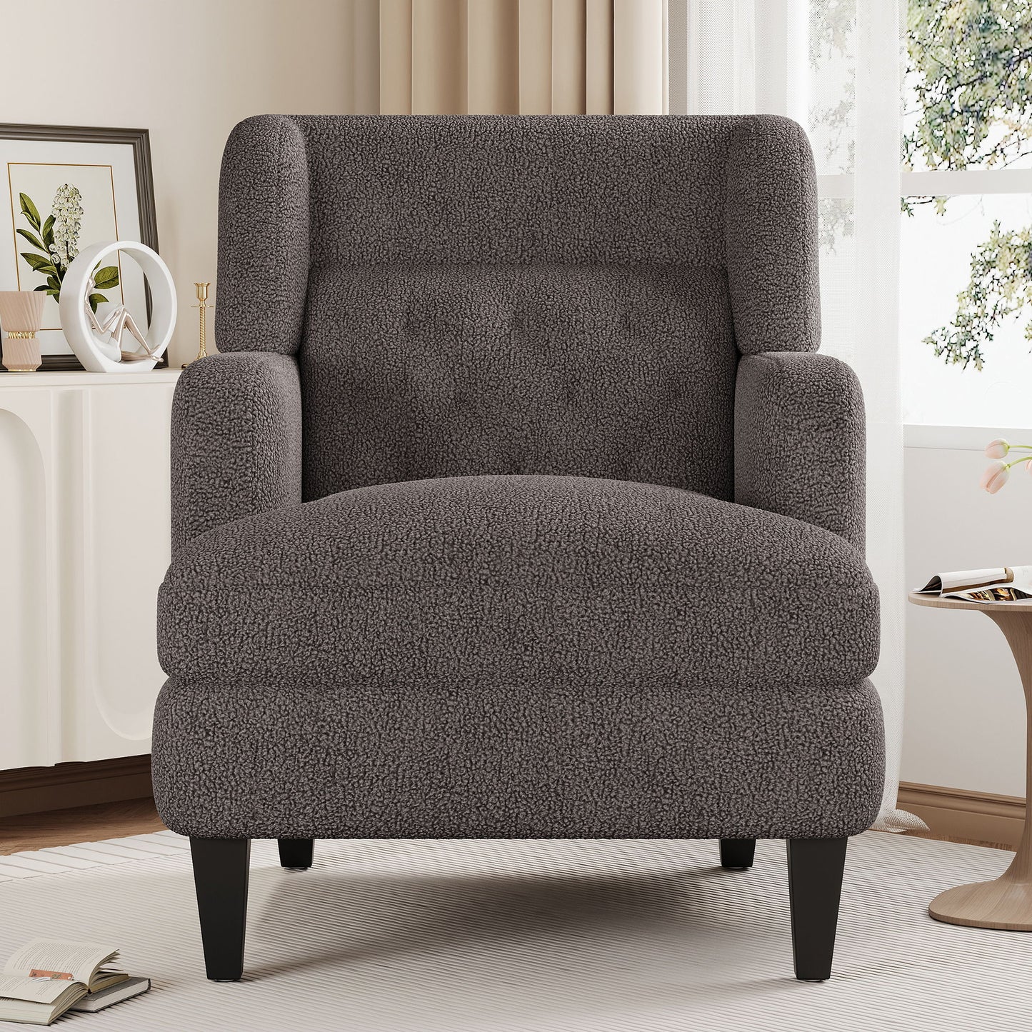 Upholstered Accent Chair Tufted Armchair For Living Room, Russet - Brown