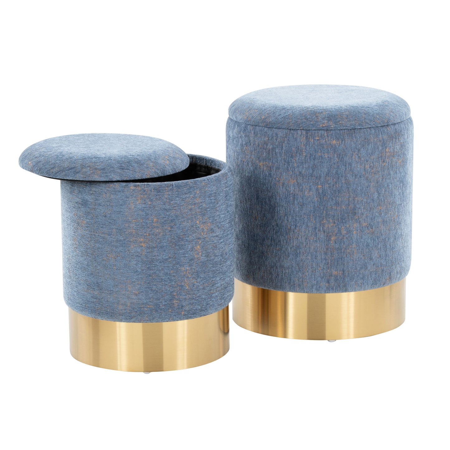 Marla - Contemporary Nesting Ottoman Set - Gold / Blue