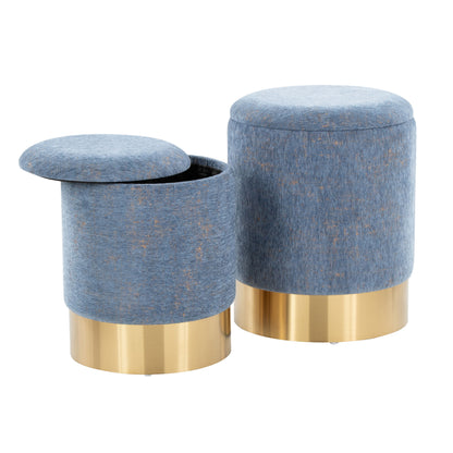 Marla - Contemporary Nesting Ottoman Set - Gold / Blue