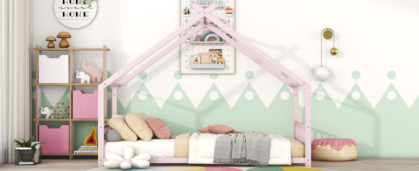 Twin Size House Bed - Pink