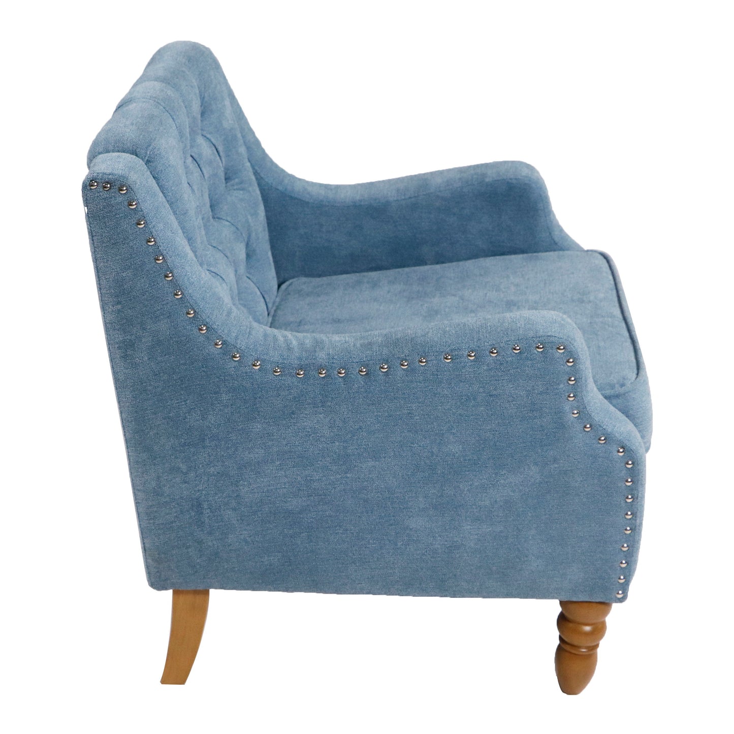 Accent Chair, Living Room Chair, Footrest Chair Set With Vintage Brass Studs, Button Tufted Upholstered Armchair For Living Room, Comfy Reading Chair For Bedroom, Reception Room - Blue