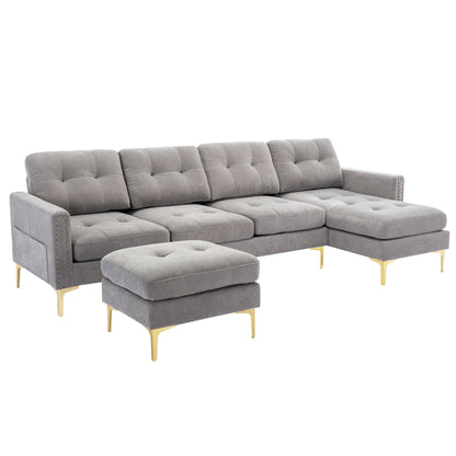 Convertible Sectional Sofa Couch With Movable Ottoman - Light Gray
