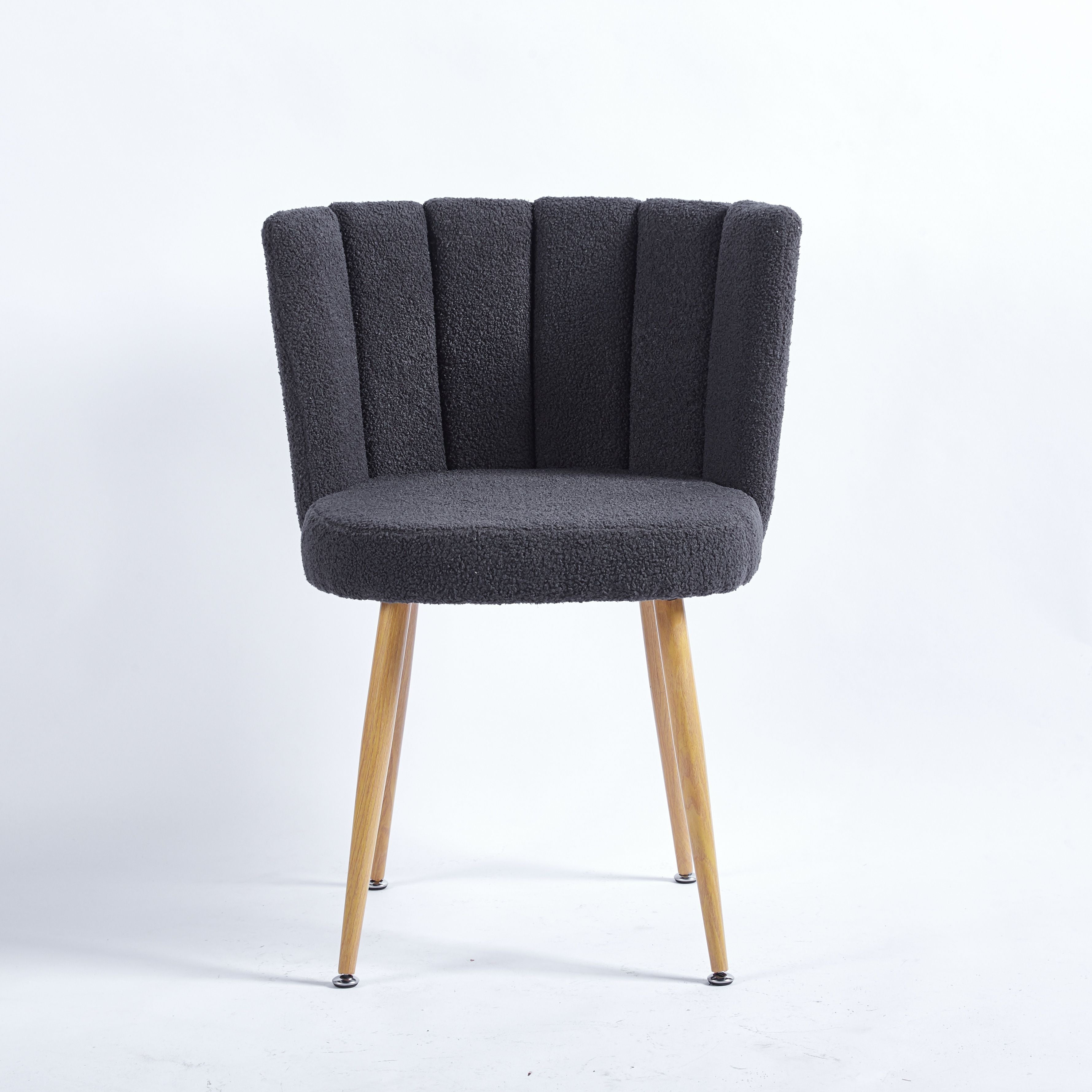 Modern Dining Chair (Set of 2) With Iron Tube Wood Color Legs, Shorthair Cushions And Comfortable Backrest, Suitable For Dining Room, Living Room, Cafe, Simple Structure - Gray