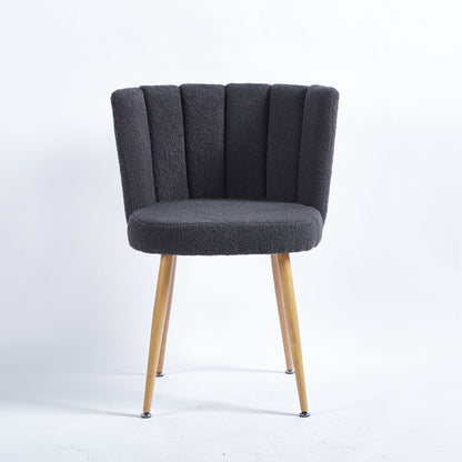 Modern Dining Chair (Set of 2) With Iron Tube Wood Color Legs, Shorthair Cushions And Comfortable Backrest, Suitable For Dining Room, Living Room, Cafe, Simple Structure - Gray