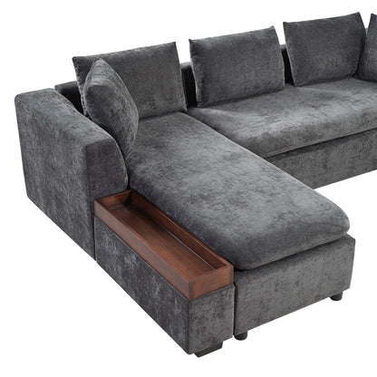 Modern L Shaped Sectional Sofa With Storage Chenille, Upholstered Couch - Gray