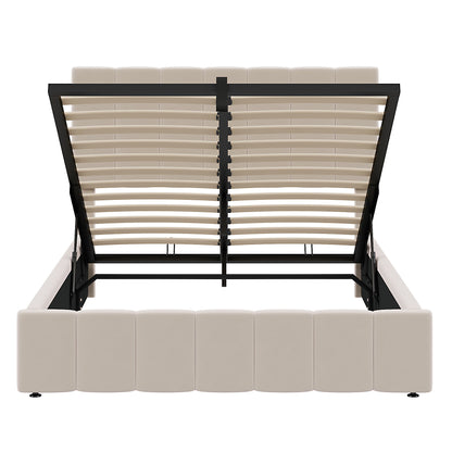 Full Size Upholstered Platform Bed With A Hydraulic Storage System - Beige