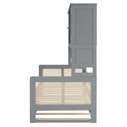 Twin Size Wooden Daybed With Twin Size Trundle, And All In One Cabinet And Shelf - Gray