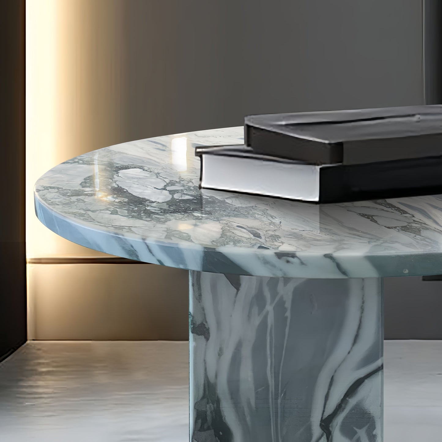 Natural Marble Coffee Table With Polished Surface, Genuine Stone - Blue Gray