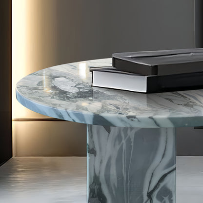 Natural Marble Coffee Table With Polished Surface, Genuine Stone - Blue Gray