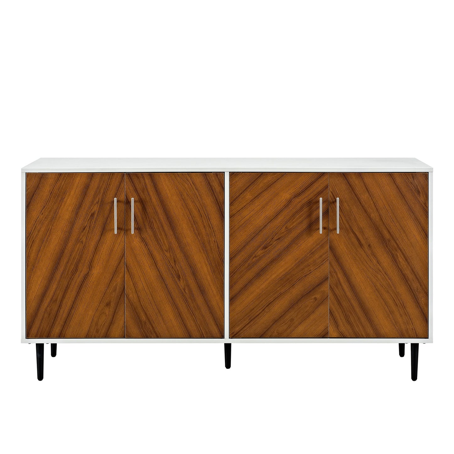 Mid-Century Modern Faux Bookmatch Door Buffet - White / Teak
