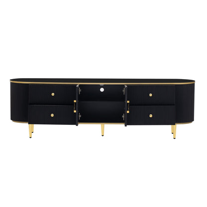 Modern TV Stand For TVs Up To 80", Entertainment Center With 4 Drawers And 1 Cabinet, Wood TV Console Table With Handles For Living Room - Black