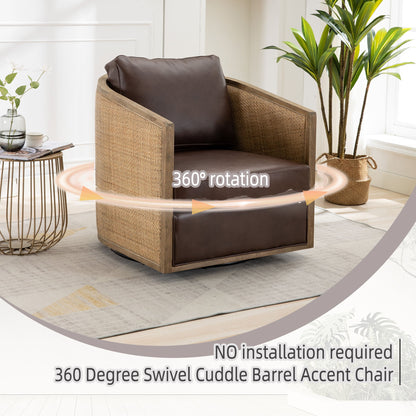Swivel Barrel Chair, Comfy Round Accent Sofa Chair For Living Room, 360 Degree Swivel - Brown