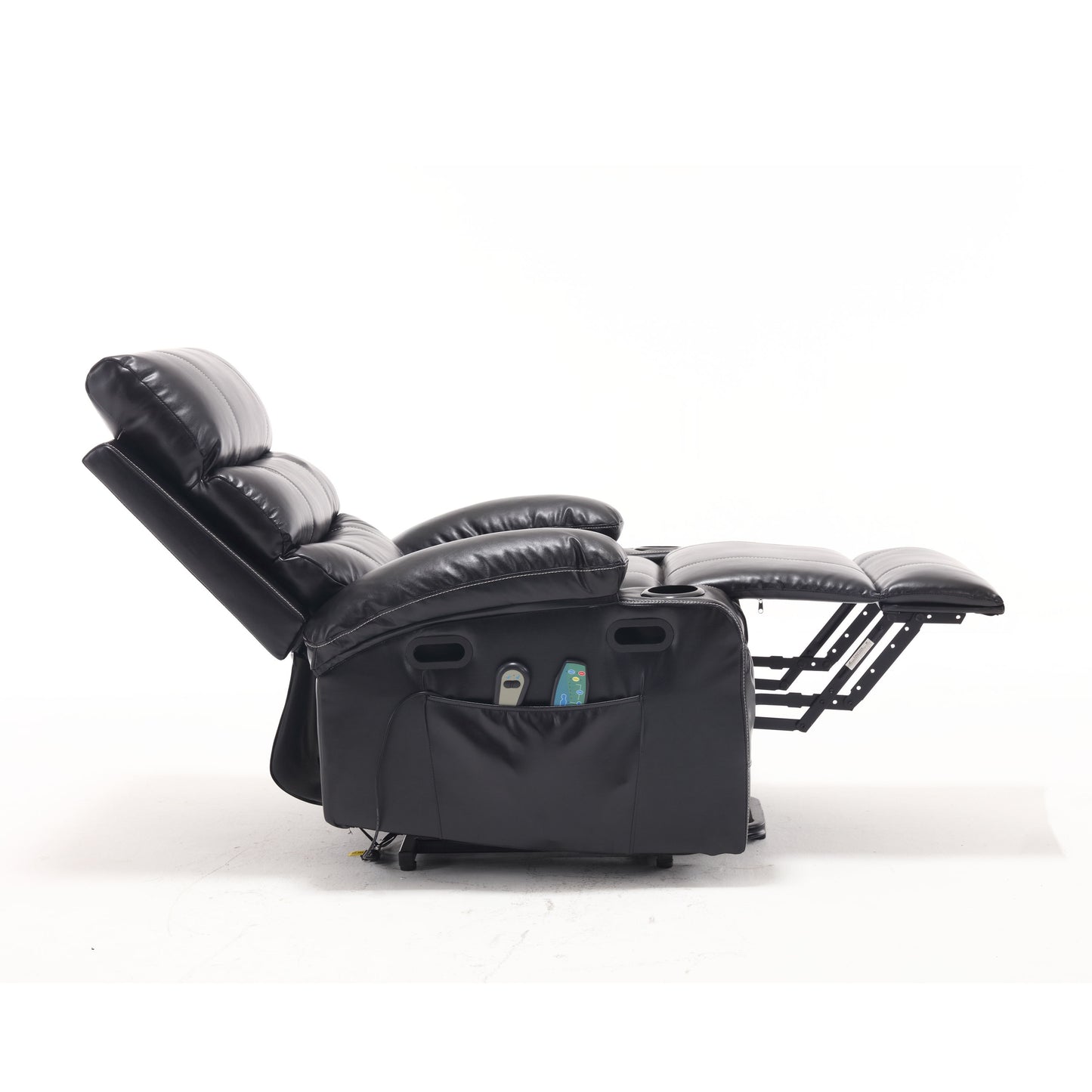 Large Size Electric Power Lift Recliner Chair Sofa, 8 Point Vibration Massage And Lumber Heat, Remote Control, Side Pockets And Cup Holders - Black