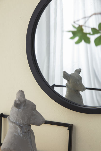 Circle Wall Mirror With Wooden Frame, Wall Mirror For Living Room - Black