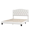 Queen Upholstered Platform Bed With Saddle Curved Headboard And Diamond Tufted Details - Beige