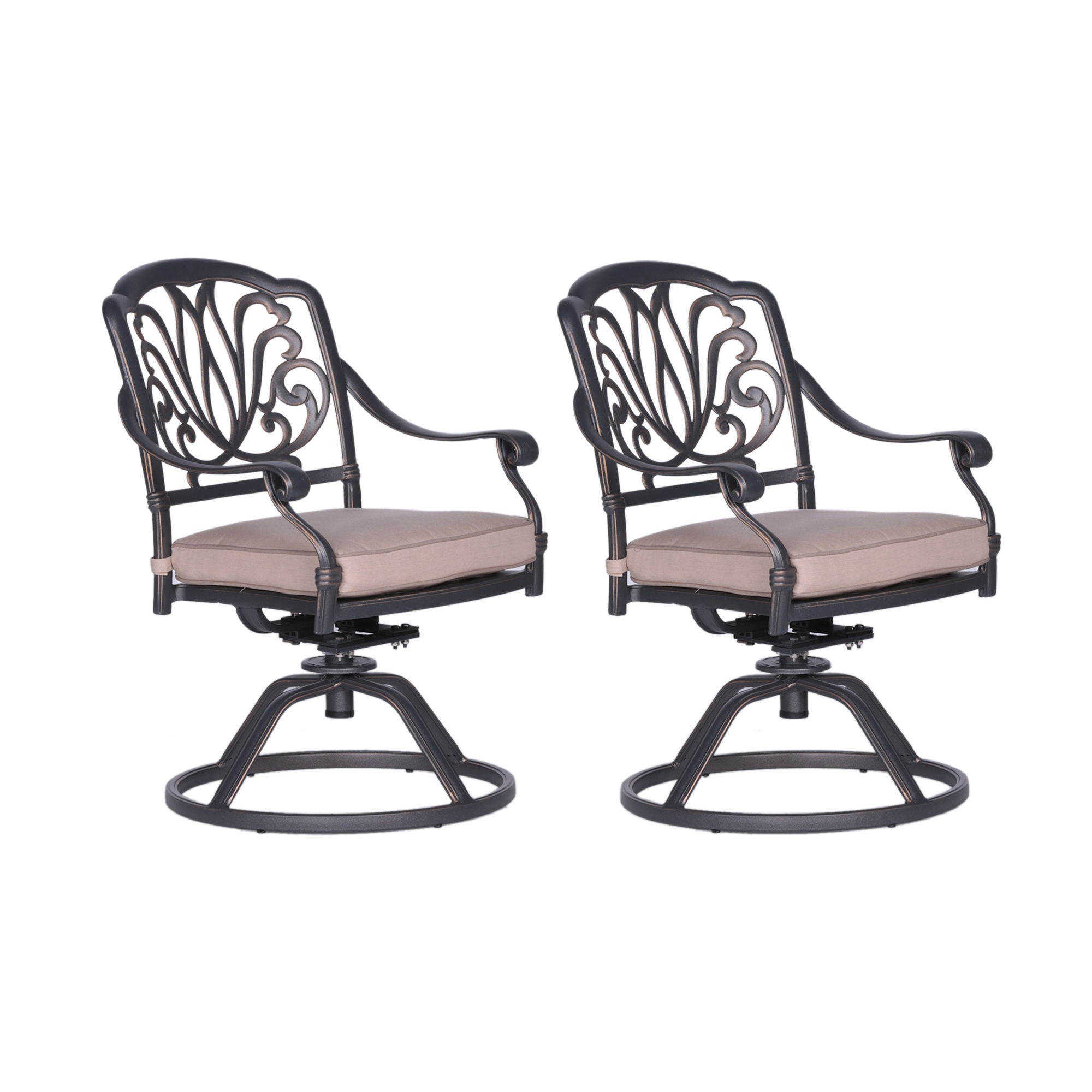 Patio Outdoor Aluminum Dining Swivel Rocker Chairs With Cushion (Set of 2) - Spectrum Sand