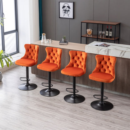 Swivel Velvet Barstools Adjusatble Seat Height, Modern Upholstered Bar Stools With Backs Comfortable Tufted For Home Pub And Kitchen Island (Set of 2) - Orange