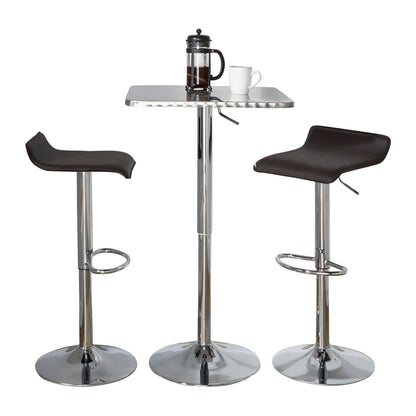Ale - 3 Piece Bar Set Bistro Square Contemporary Adjustable Oval Footrest - Silver / Chrome / Brown