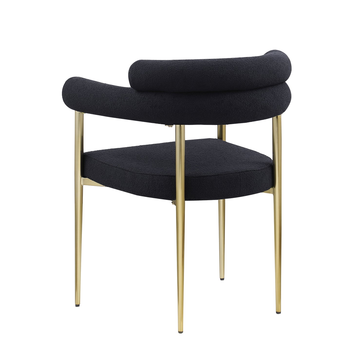 Dining Chairs (Set of 2), Mid-Century Modern Dining Chairs, Kitchen Dining Room Chairs, Round Boucle Backrest Sherpa Dining Chair With Brushed Bronze Metal Legs - Black