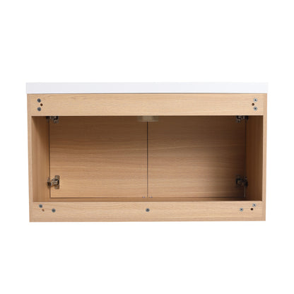 Bathroom Vanity With Resin Countertop Sink, 2 Doors Cabinet Set - Oak