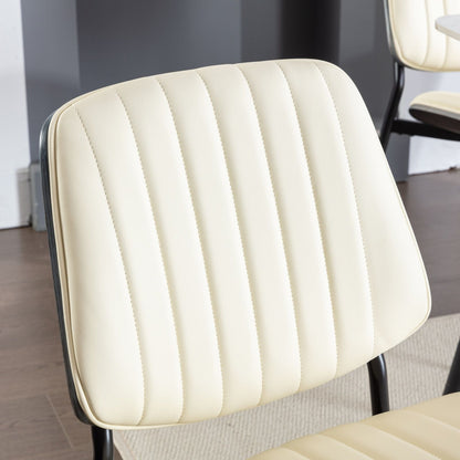 Dining Chairs Mid-Century Modern Retro Faux Leather Chair With Walnut Bentwood Back Upholstered Seat Metal Legs Adjustable Foot For Kitchen Dining Room Chairs (Set of 2) - Beige