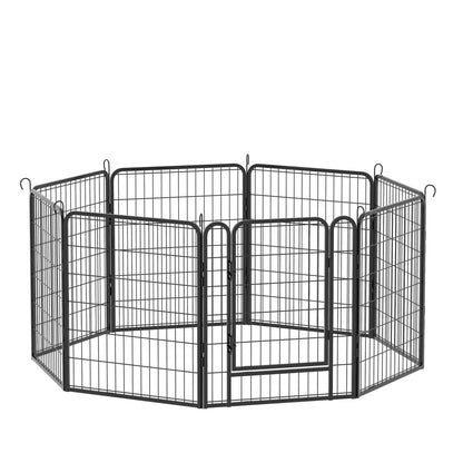 53.94" 8 Panels Heavy Duty Metal Playpen With Door, Dog Fence Pet Exercise Pen For Outdoor, Indoor - Black
