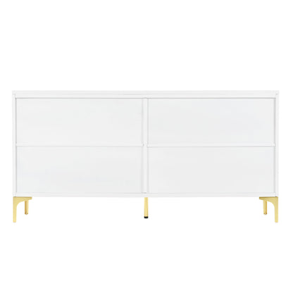 Modern Wood Sideboard Cabinet With Carved Door Panels, Adjustable Shelves, And Sturdy Metal Legs - White