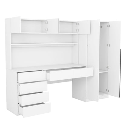 2 Door Storage Desk Wardrobe For Bedroom With Shelves And Drawers - White