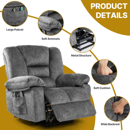 Power Lift Recliner Chair Sofa With Massage - Gray
