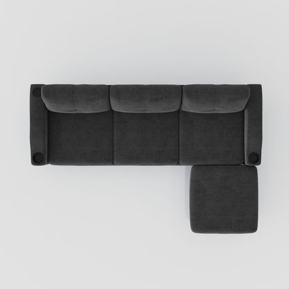 Convertible Combo Sofa, Sofa L Shaped, Sofa With Storage Cabinet Footstool, Living Room Sofa, Living Room 3 Seat Combo Sofa - Dark Gray