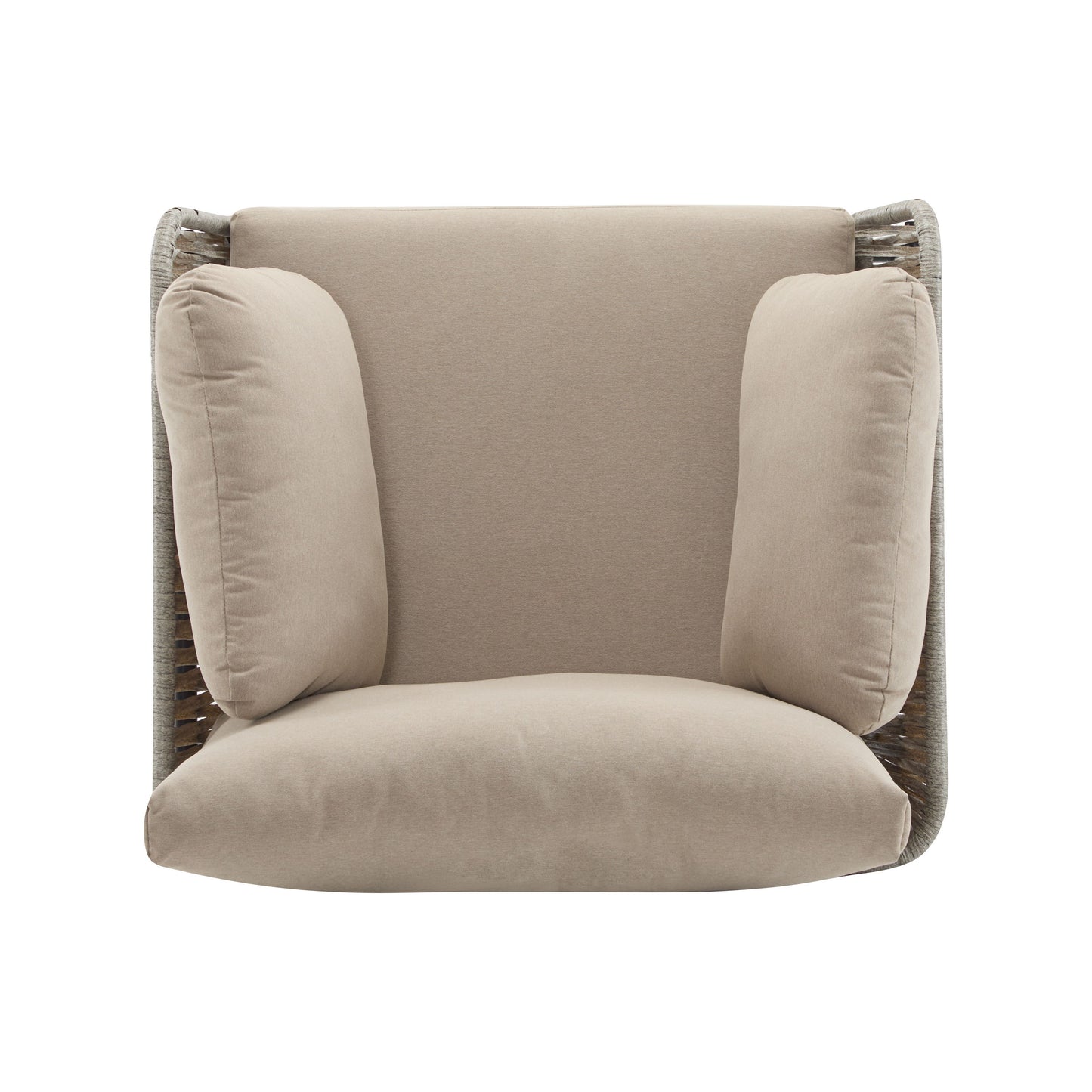 Modern Iron Lounge Chair With Rope Weave And Plush Cushions For Indoor / Outdoor Relaxation - Beige / Gray