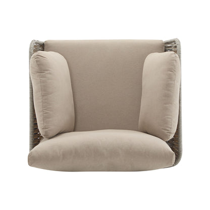 Modern Iron Lounge Chair With Rope Weave And Plush Cushions For Indoor / Outdoor Relaxation - Beige / Gray