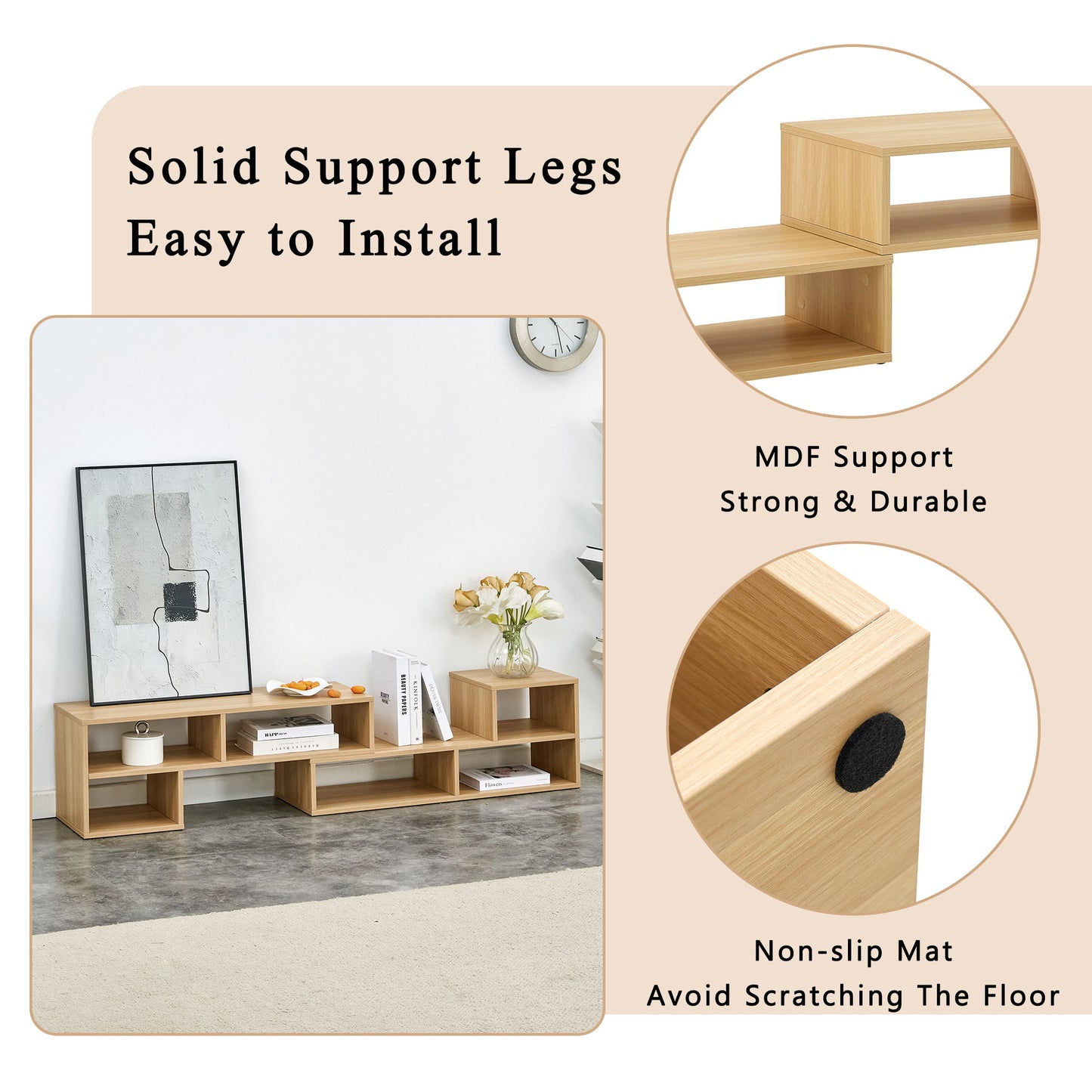 2 Piece Cube TV Stand And L Shaped Entertainment Center With Open Storage And 2 Shelves - Burly Wood