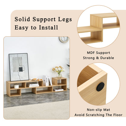 2 Piece Cube TV Stand And L Shaped Entertainment Center With Open Storage And 2 Shelves - Burly Wood