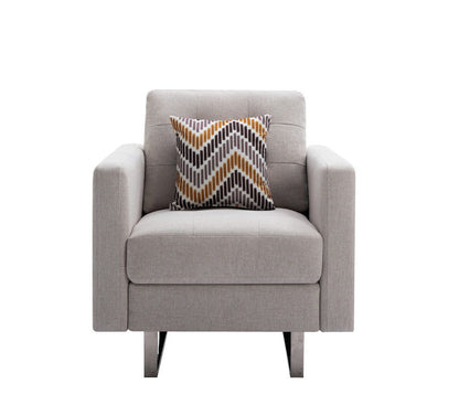 Victoria - Linen Fabric Armchair With Metal Legs, Side Pockets, And Pillow - Beige