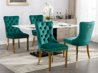 Nikki - Modern, High-End Tufted Solid Wood Contemporary Velvet Upholstered Dining Chair With Golden Stainless Steel Plating Legs, Nailhead Trim (Set of 2) - Green