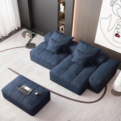 Modern Oversized Modular Sectional Sofa With Ottoman, Seat, Chaise Lounge And Armrest, Sparkling Chenille Fabric Soft Cushion Sofa With 4 Pillows, 4 Pieces Diy Combination Tufted Sofa, No Assembly Required - Blue